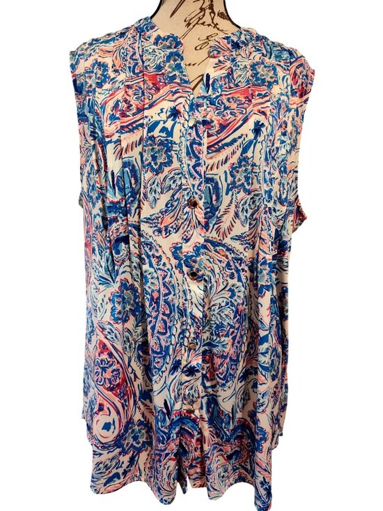 Juniper + Lime Tops - Juniper + Lime Womens XL Sleeveless Floral Paisley Button-Down Blouse In Multico